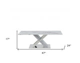 47" White And Gray Glass And Steel Coffee Table