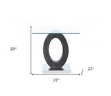 Grey Tone Oval Design Support End Table With Glass Top