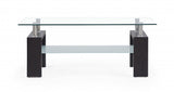 43" Clear And Dark Brown Glass Coffee Table With Shelf