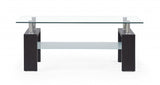 43" Clear And Dark Brown Glass Coffee Table With Shelf