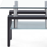 Dark Walnut Legs End Table With Rectangular Clear Glass Top