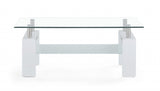 43" Clear And White Glass Coffee Table With Shelf