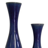Set Of 2 Deep Indigo Blue Ceramic Tall Thin Vases