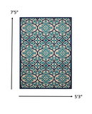 3' X 4' Blue And Ivory Moroccan Indoor Outdoor Area Rug