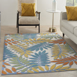 6' X 9' Green And Ivory Floral Indoor Outdoor Area Rug
