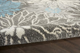 10' Blue And Gray Floral Power Loom Runner Rug