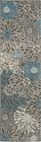 8' Blue And Gray Floral Power Loom Runner Rug