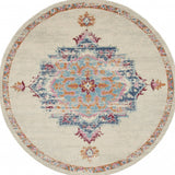 8' Gray And Ivory Round Power Loom Area Rug