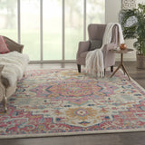 8' Gray And Ivory Round Power Loom Area Rug