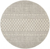8' Gray Round Geometric Power Loom Area Rug