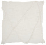 White Abstract Shaggy Detail Throw Pillow