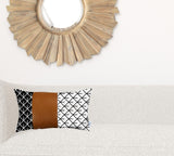 Reverse Black And White And Brown Faux Leather Lumbar Pillow Cover