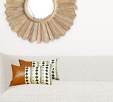 Set Of 2 Diamond Patterned And Brown Faux Leather Lumbar Pillow Covers