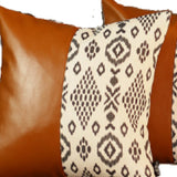 Set Of 4 Black And White Tribal Faux Leather Pillow Covers