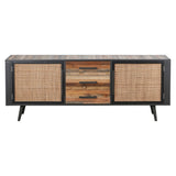 79" Modern Rustic Black Natural And Rattan Buffet Server