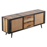 79" Modern Rustic Black Natural And Rattan Buffet Server