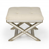 26" Ivory Polyester Blend And Brown Ottoman