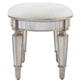 24" Cream Linen And Silver Metallic Round Ottoman