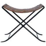 23" Brown Faux Leather And Black Ottoman