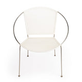 31" White And Gray Faux Leather Side Chair