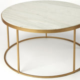 34" Multi-Color And Off White Marble And Metal Round Coffee Table