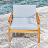 Natural Wood Outdoor Armchair with Aqua Cushion
