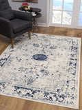 8’ X 11’ Navy Blue Distressed Floral Area Rug