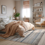 5’ X 8’ Blue And Beige Distressed Stripes Area Rug
