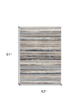 5’ X 8’ Blue And Beige Distressed Stripes Area Rug