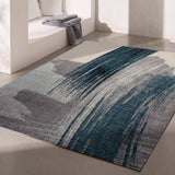 8’ X 11’ White And Blue Abstract Strokes Area Rug