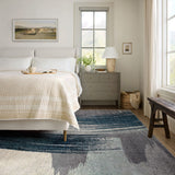 8’ X 11’ White And Blue Abstract Strokes Area Rug