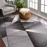7' X 9' Grey Red Geometric Area Rug