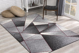 8' X 11' Grey Red Geometric Area Rug