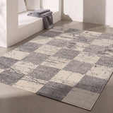5’ X 8’ White And Gray Checkered Area Rug