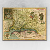 18" X 24" Map Of Virginia C1627 Vintage Poster Wall Art