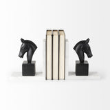Black Stallion On White Marble Bookends