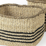 Set Of Three Black Wicker Storage Baskets