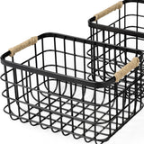 Set Of Three Beige And White Storage Baskets