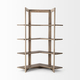72" Brown Distressed Solid Wood Four Tier Corner Bookcase