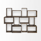 94" Brown Distressed Nickel and Solid Wood Six Tier Bookcase with Four Drawers