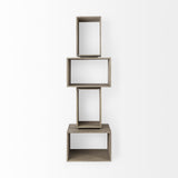 90" Brown Nickel and Solid Wood Curved Six Tier Corner Bookcase