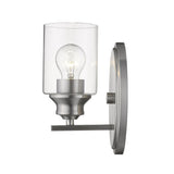 One Light Silver Wall Light with Clear Glass Shade