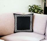 Black and White Greek Key Bordered Throw Pillow
