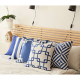 Blue and White Geometric Border Throw Pillow