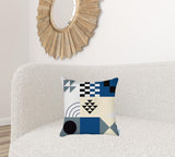 Blue and White Boho Chic Printed Throw Pillow