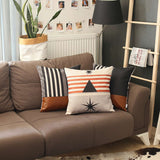 Orange and Ivory Geometric Striped Throw Pillow