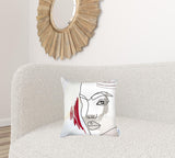 White Printed Face Boho Chic Throw Pillow