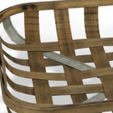 Set of Two Wood and Metal Lattice Weave Baskets