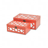 Set of Coral Quatrefoil Mirror Jewelry Storage Boxes