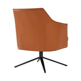 26" Terra Cotta And Black Faux Leather Swivel Lounge Chair
